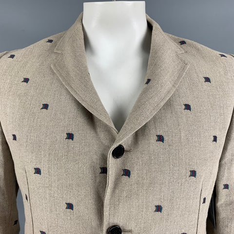 BAND OF OUTSIDERS Oatmeal &  Navy Size 40 Woven Linen Notch Lapel Sport Coat