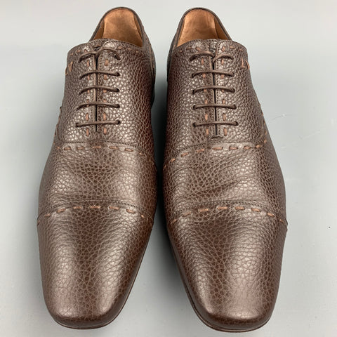 LOUIS VUITTON Size 12 Brown Textured Leather Cap Toe Lace Up Shoes
