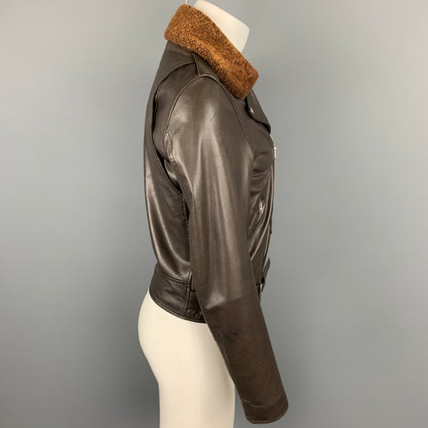 APC Size XS Brown Leather Detachable Collar Biker Jacket