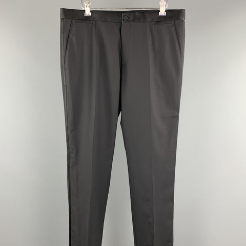 DOLCE & GABBANA Size 34 Black Solid Wool Blend Tuxedo Dress Pants