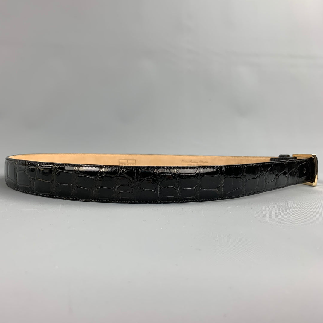 TARDINI Size 40 Black Textured Alligator Belt