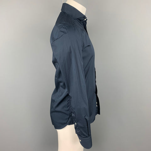 BRANCACCIO Size S Navy Cotton Button Up Long Sleeve Shirt
