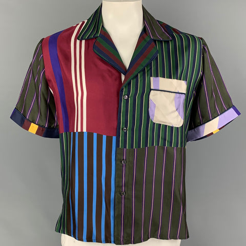 PIERRE-LOUIS MASCIA Camisa de manga corta Camp de seda a rayas multicolor talla M