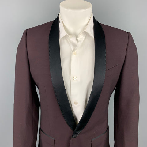 DOLCE & GABBANA Gold Size 36 Regular Eggplant Purple & Black Wool Blend Shawl Collar Suit