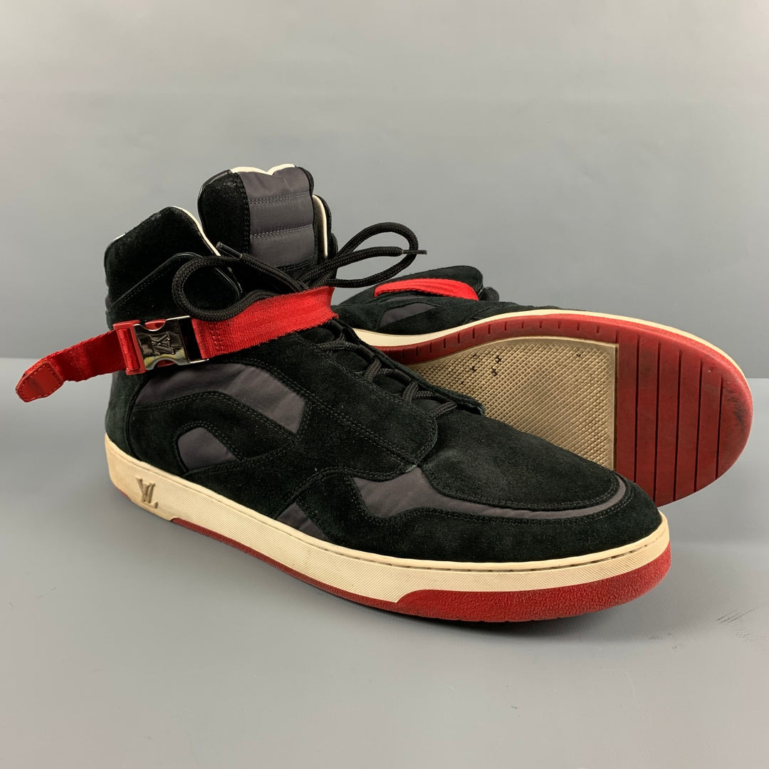 LOUIS VUITTON Size 13 Black Red  Nylon Suede High Top Sneakers