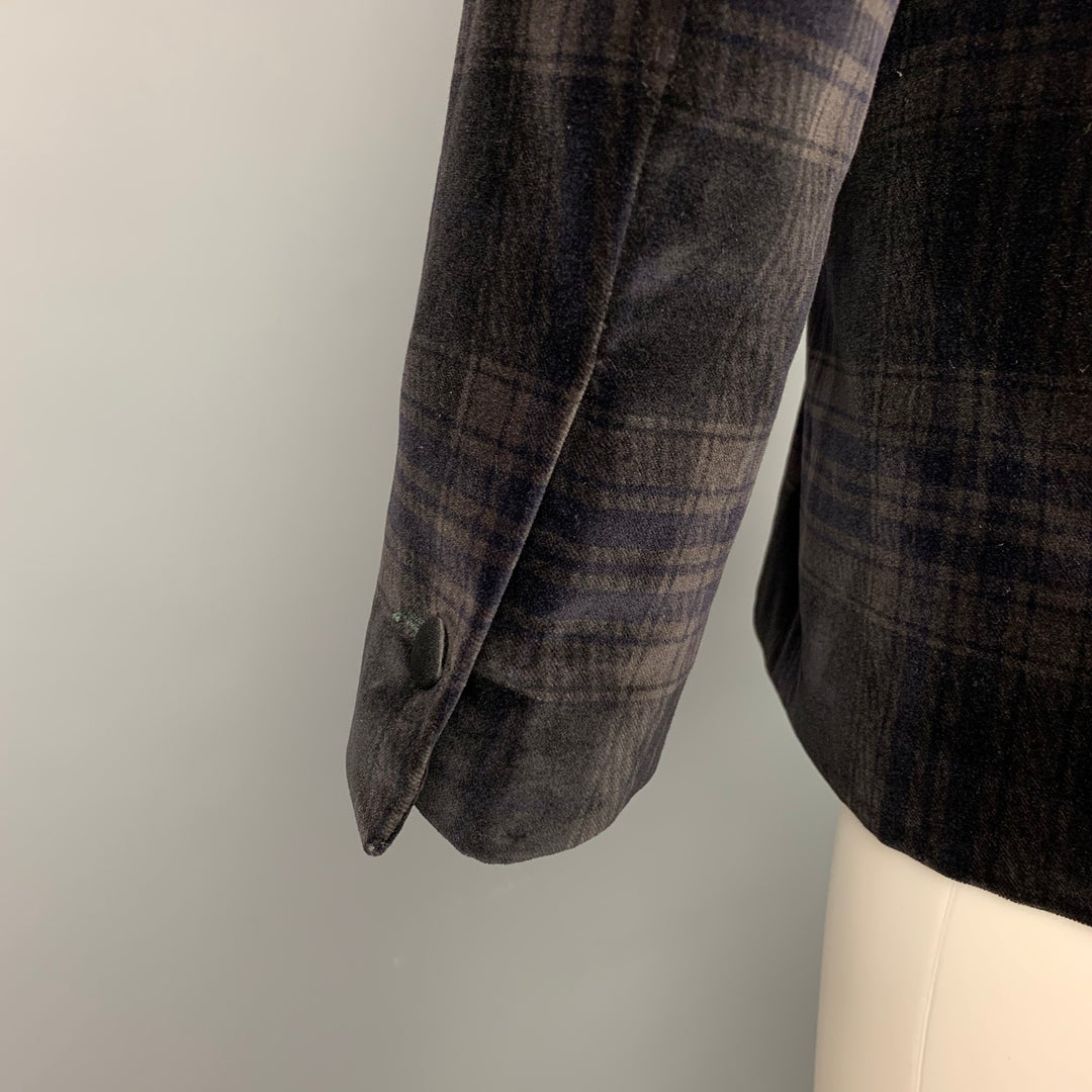 PORTS 1961 Size 38 Regular Black & Grey Plaid Velvet Shawl Collar Sport Coat