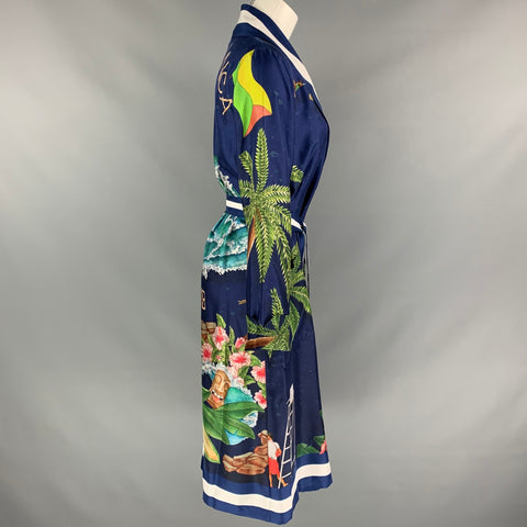 CASABLANCA Size XS Multi-Color Silk Surf Club Print Robe
