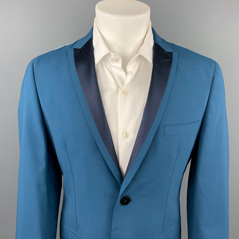 TONELLO Size 40 Teal Wool Blend Peak Lapel Sport Coat