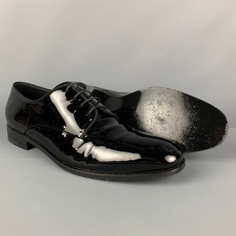 GIORGIO ARMANI Size 12.5 Black Patent Leather Lace Up Shoes