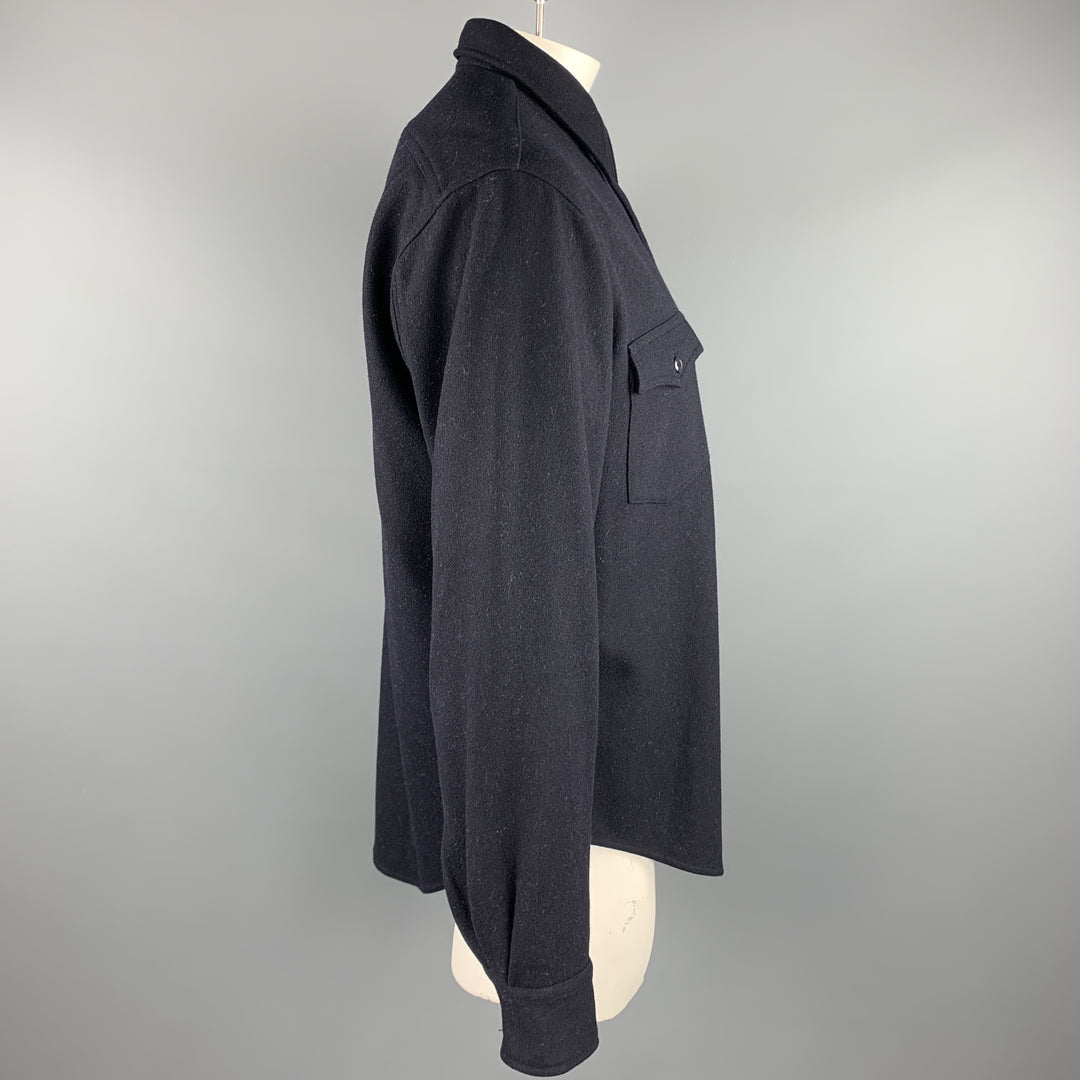 POLO JEANS Size M Navy Wool / Rayon Patch Pockets Long Sleeve Shirt