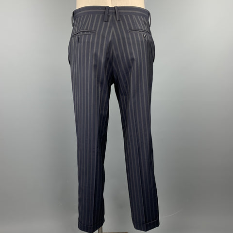 DOLCE & GABBANA 40 Regular Navy Stripe Wool Notch Lapel Suit