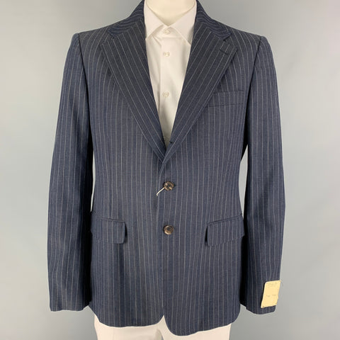 RRL by RALPH LAUREN Talla 44 Abrigo deportivo con solapa de muesca de algodón a rayas blancas índigo