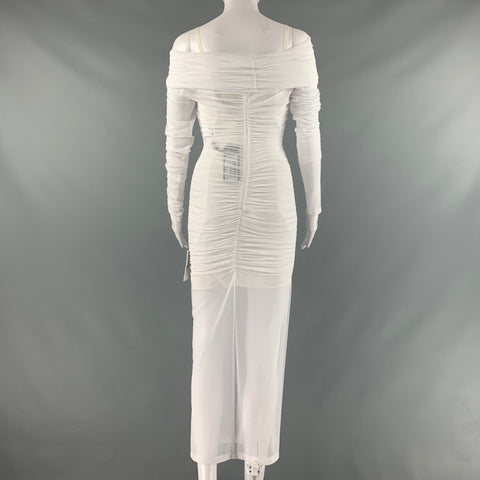 DOLCE & GABBANA Size 2 White Nylon Eastane Ruched Off-Shoulder Cocktail Dress