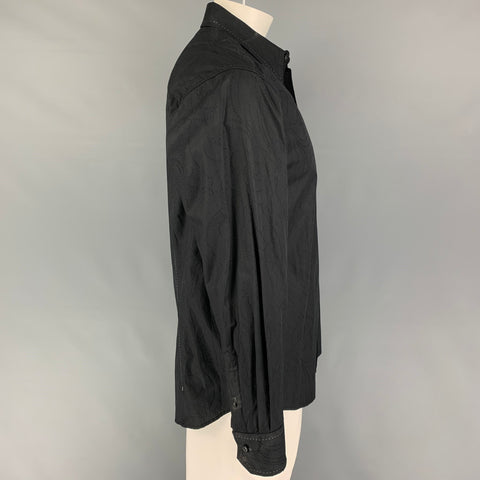 PRONTO UOMO Camisa de manga larga con botones de algodón texturizado negro talla L
