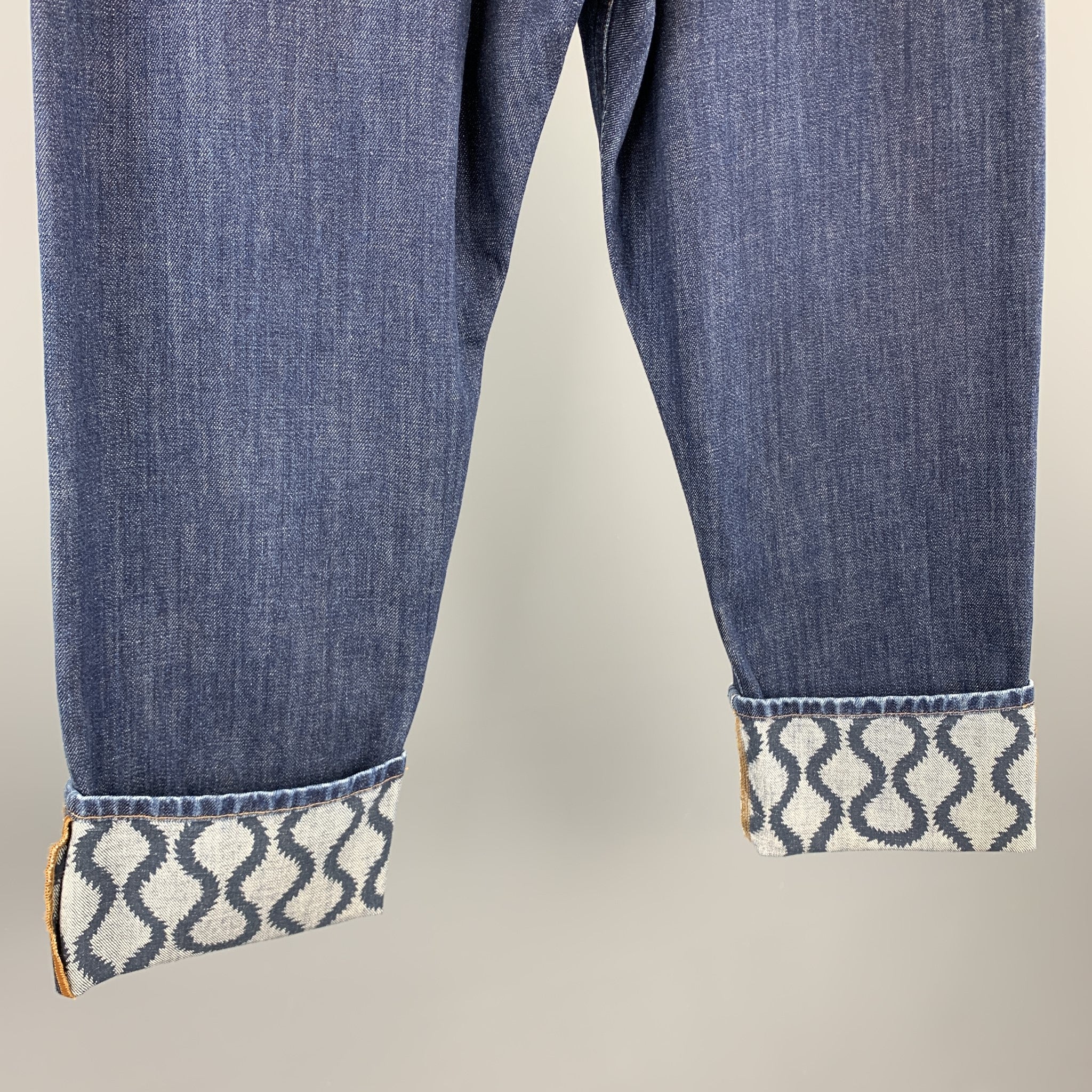 VIVIENNE WESTWOOD Size 30 Indigo Color Block Denim Button Fly