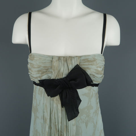 PRADA Size 6 / IT 42 Blue Pleated Marbled Silk Chiffon Bow Dress