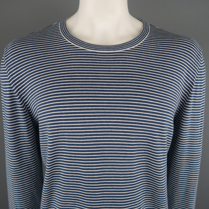 MAISON MARTIN MARGIELA Size XL Navy & White Stripe Cotton Pullover Sweater