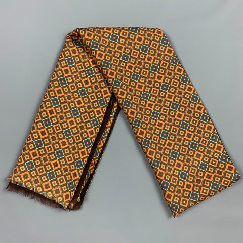 BARNEY'S NEW YORK Brown & Orange Rhombus Wool / Silk Scarf