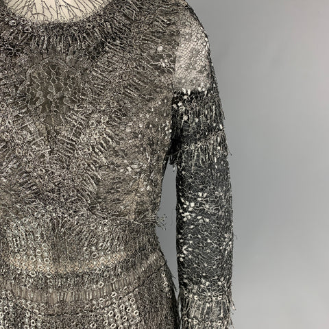 J.MENDEL Minivestido de manga larga con textura plateada talla 8