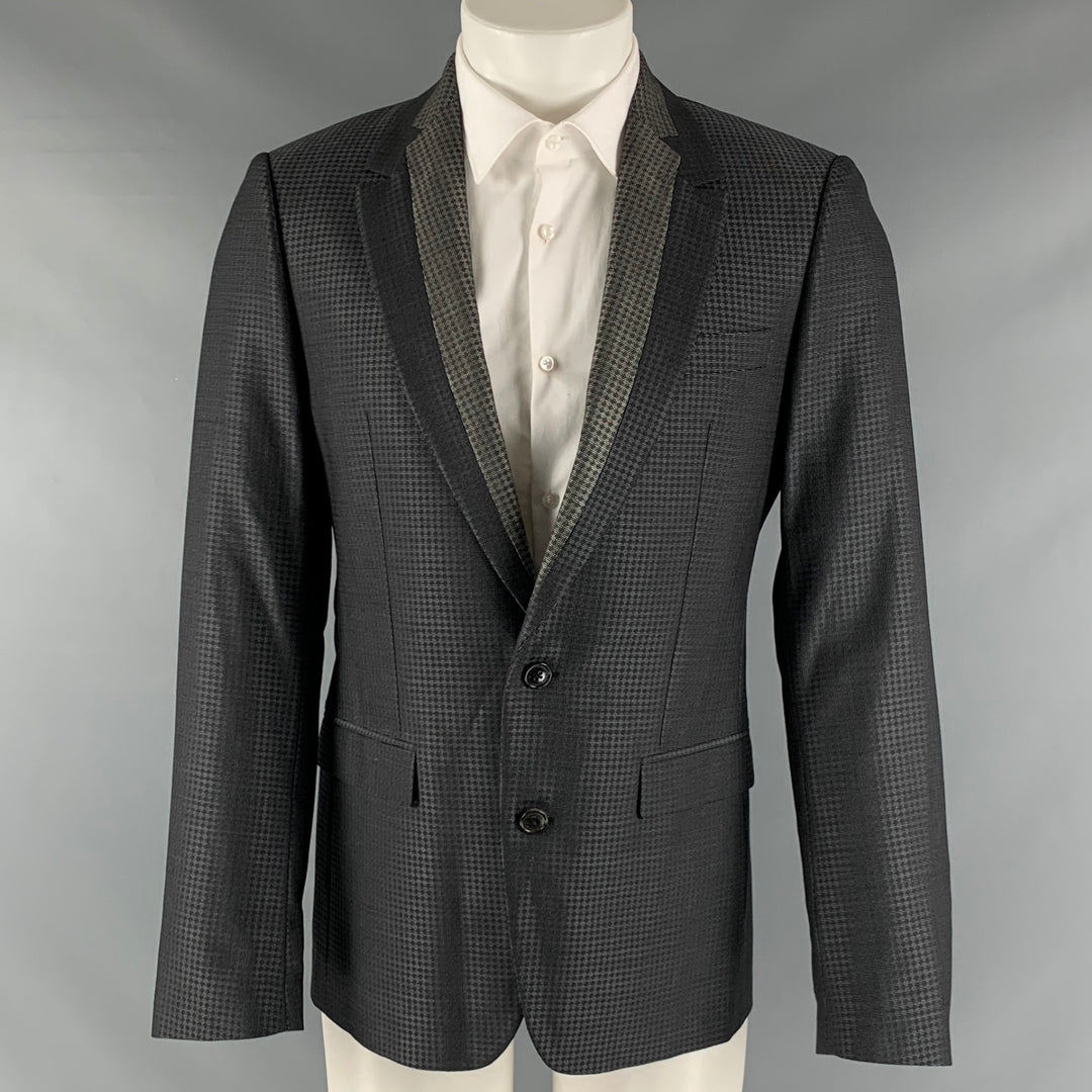 VIKTOR & ROLF Size 38 Grey Black Plaid Wool Silk Notch Lapel Sport Coat