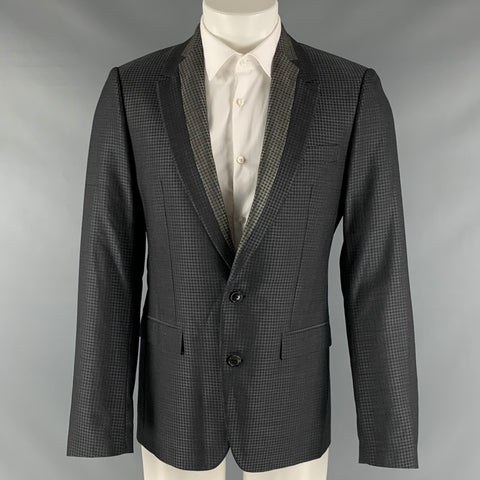 VIKTOR &amp; ROLF Taille 38 Gris Noir Plaid Laine Soie Notch Revers Sport Manteau