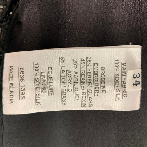 BALMAIN Size S Black Silk Beaded Zip Up Vest