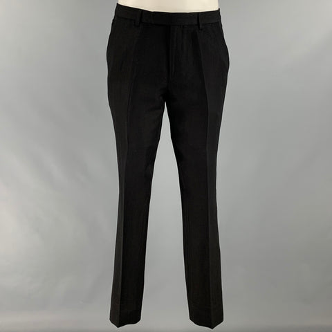 JOHN VARVATOS Taille 40 Noir Solide Lin Laine Peak Revers Smoking