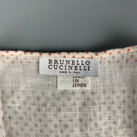 BRUNELLO CUCINELLI White Brown Polka Dot Linen Pocket Square