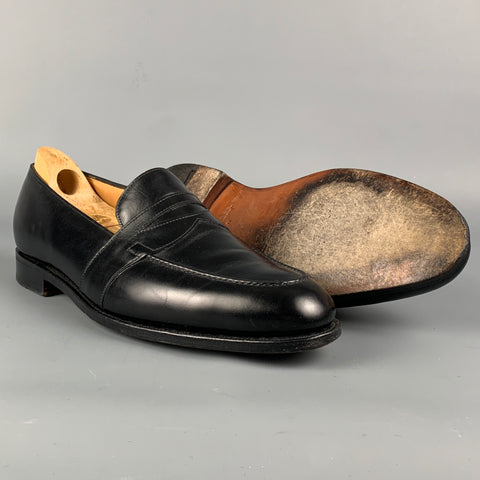 JOHN LOBB Fencote Size 9.5 Black Leather Penny Loafers
