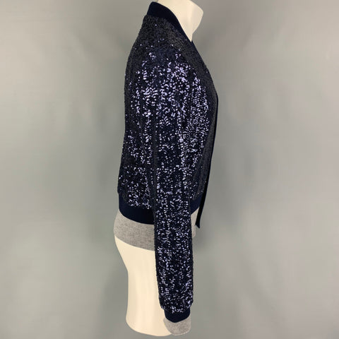 DOLCE & GABBANA Size 38 Navy Grey Sequined Polyester Buttoned Cardigan