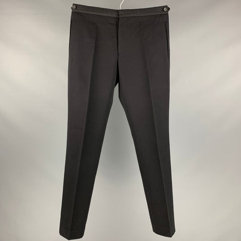 BURBERRY LONDON Taille 30 Pantalon habillé à pattes latérales en laine unie noire