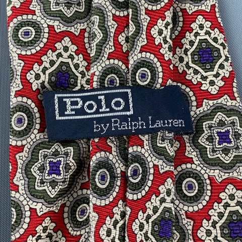 POLO by RALPH LAUREN Corbata de seda roja, crema y verde