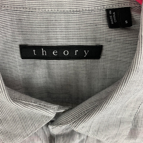 THEORY Size S Grey Stripe Cotton Short Sleeve Shirt