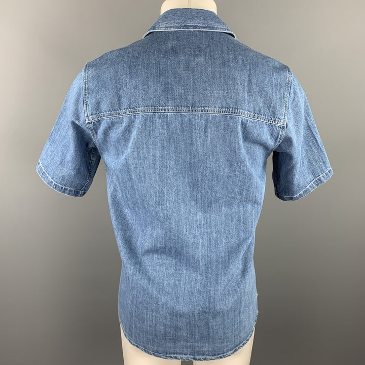 AMI by ALEXANDRE MATTIUSSI Size S Indigo Contrast Stitch Denim Short Sleeve Shirt