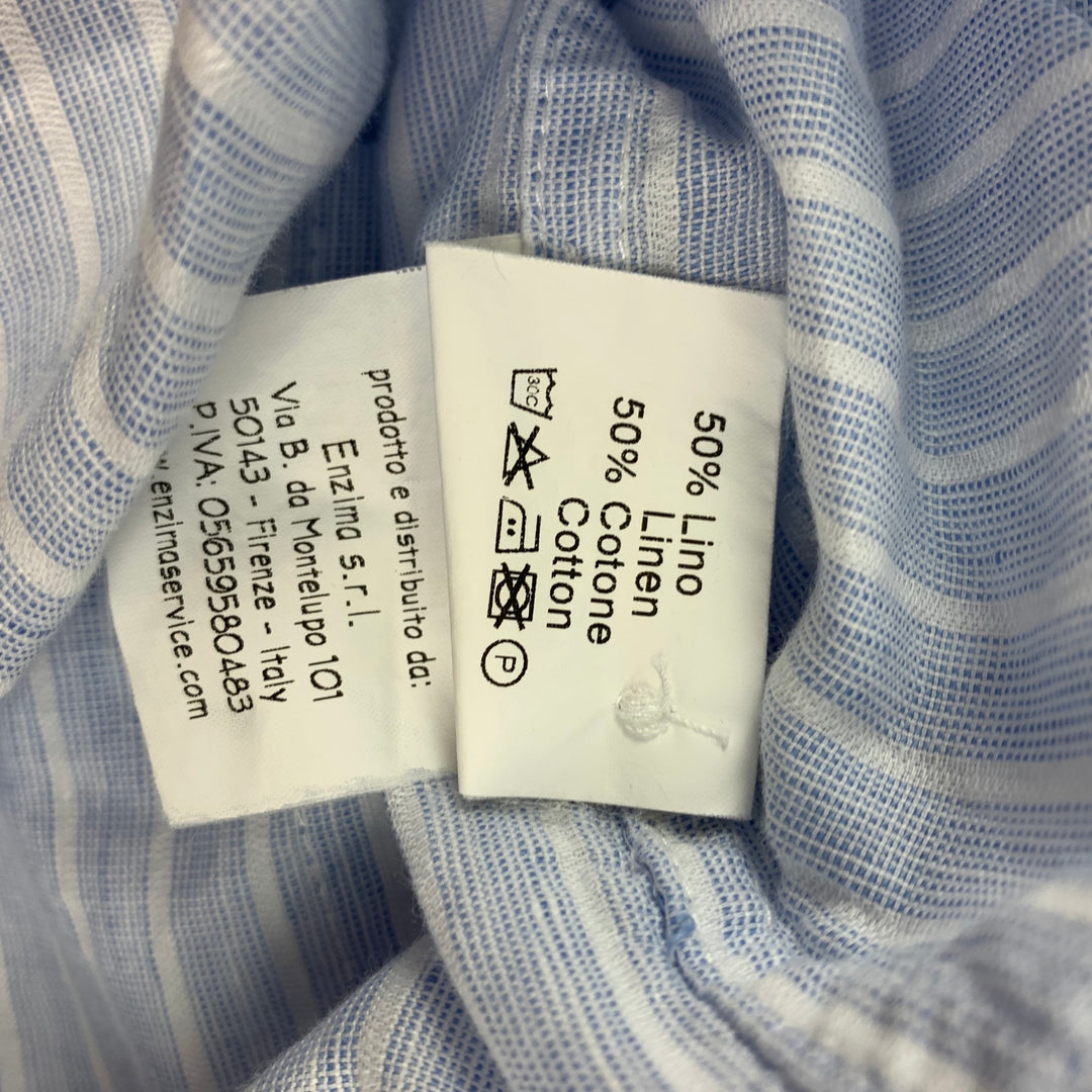 EAST HARBOUR SURPLUS Size M Light Blue & White Stripe Cotton Blend Pop-Over Long Sleeve Shirt