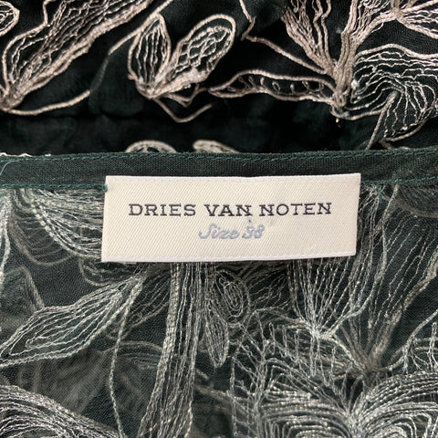 DRIES VAN NOTEN Size 6 Silver & Black Embroidered Silk Jacket