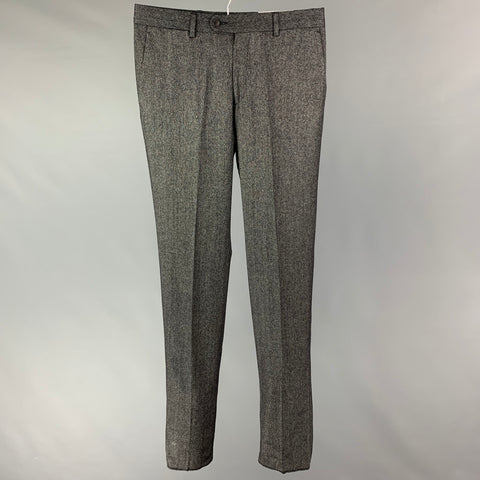 JOHN VARVATOS * U.S.A. Size 30 Black White Heather Wool Blend Dress Pants