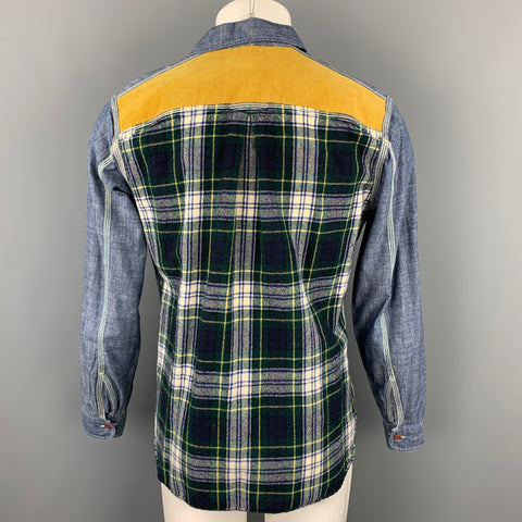 JUNYA WATANABE Size L Blue & Green Patchwork Chambray Long Sleeve Shirt