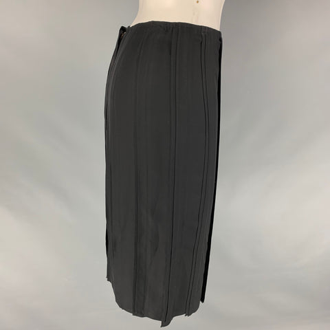YVES SAINT LAURENT Size 4 Black Silk Pleated Pencil Skirt