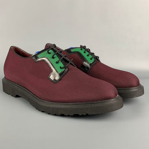 PAUL SMITH Size 9 Burgundy Textured Fabric Green Trim Lace Up Shoes