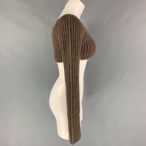 FENDI Size 2 Taupe Mohair Silk Knitted Off The Shoulder Cropped Top