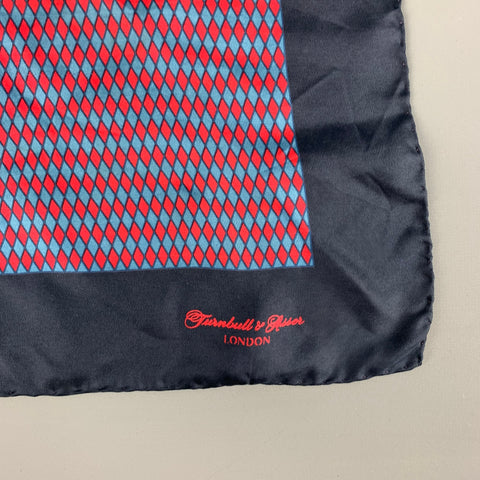 TURNBULL & ASSER Navy Red Rhombus Silk Pocket Square