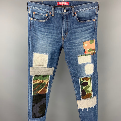 JUNYA WATANABE Size L Indigo Patches Denim Zip Fly Jeans