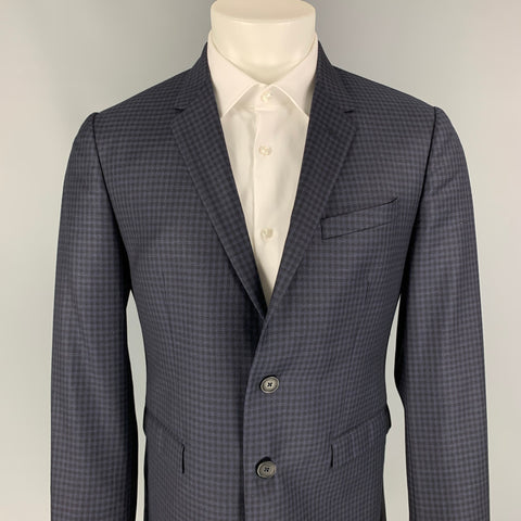 PAUL SMITH The Kensington Size 40 Regular Navy Checkered Wool Notch Lapel Sport Coat
