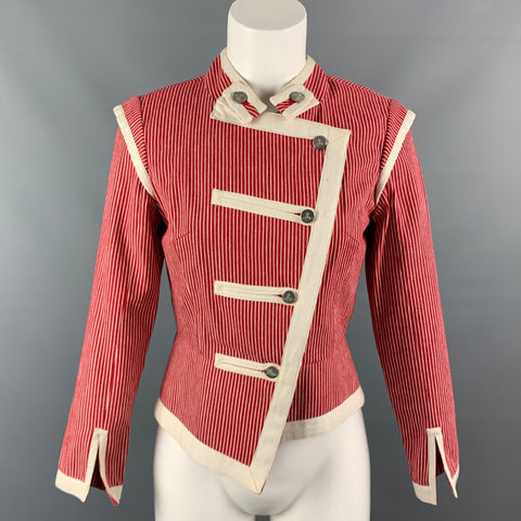 VIVIENNE WESTWOOD RED LABEL Size 2 Red & White Stripe Cotton Asymmetrical Jacket