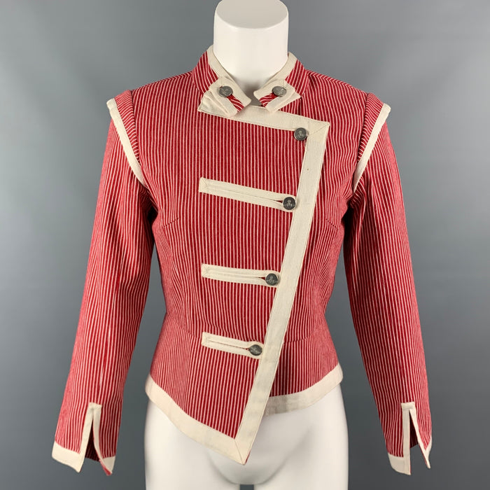 VIVIENNE WESTWOOD RED LABEL Size 2 Red & White Stripe Cotton Asymmetrical Jacket
