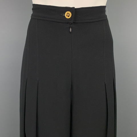 CHANEL 1993 Talla 10 Pantalón de vestir plisado de pierna ancha de seda negra