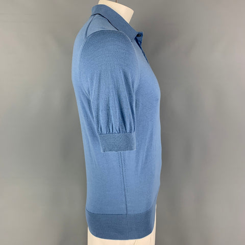 PRADA Size L Blue Knitted Wool Buttoned Polo