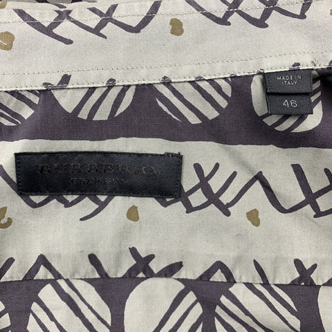 BURBERRY PRORSUM Spring 2013 Size XL Olive Print Cotton Button Up Long Sleeve Shirt