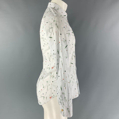 PAUL SMITH Size S White &  Green Print Cotton Button Up Long Sleeve Shirt